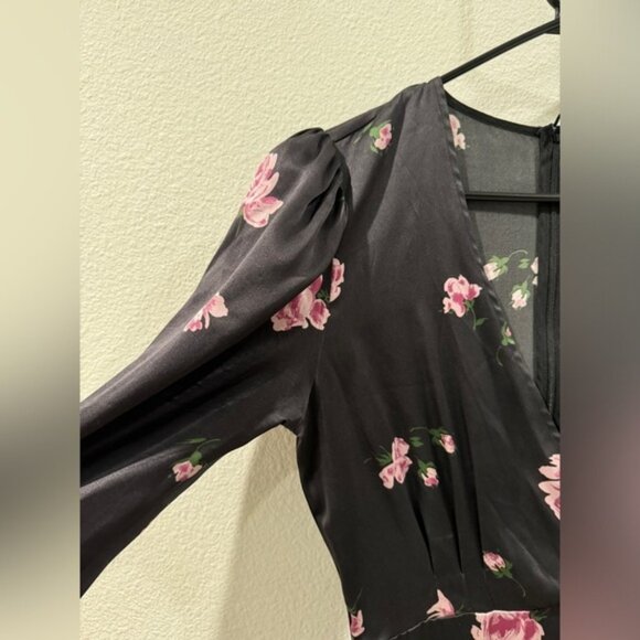 Reformation 100% Silk Toronto Black Pink Purple Floral Faux Wrap Midi Dress 4 - Picture 4 of 16